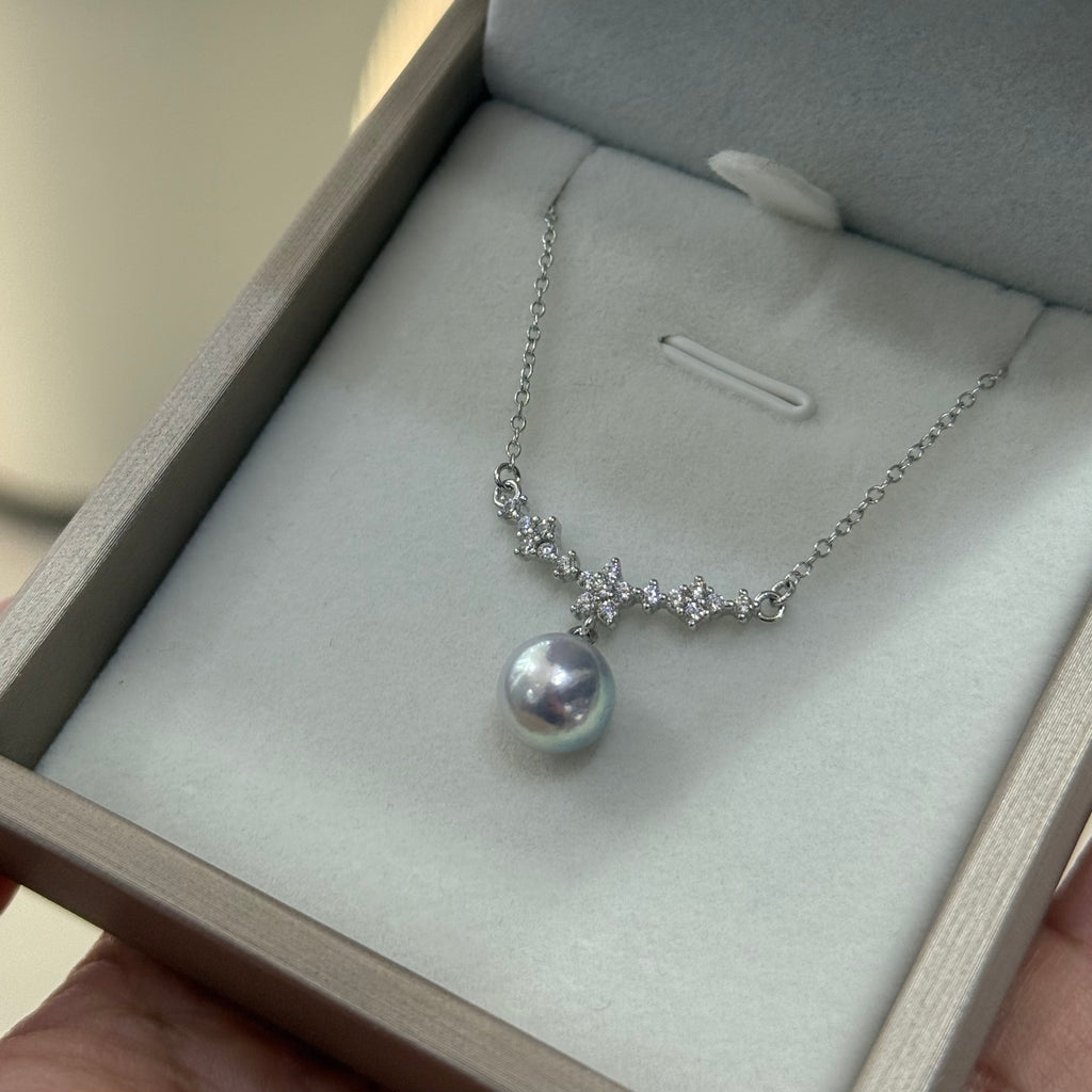 STARRY JEWELRY 【 Zhenxi 】 The sea water is really abundant, Akoya pearl pendant necklace temperament sparkling diamond 8-8.5mm