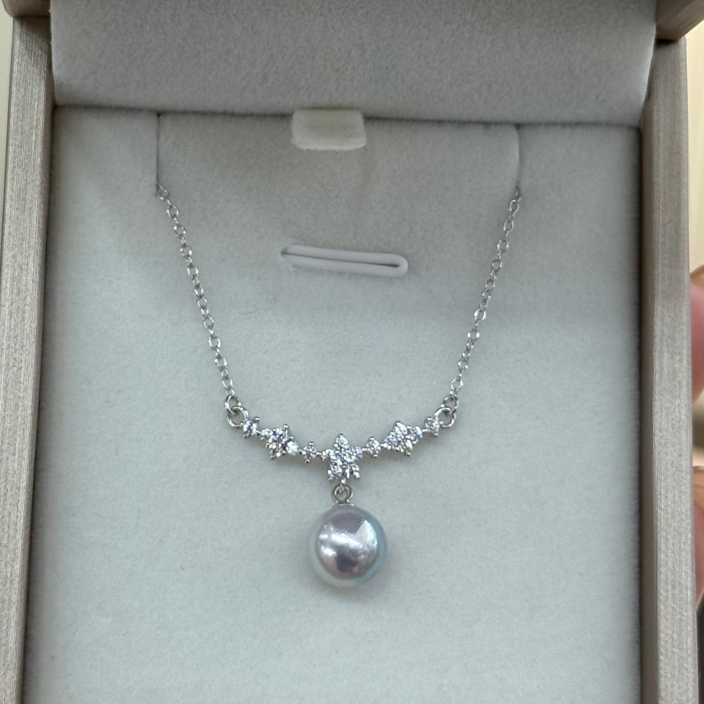 STARRY JEWELRY 【 Zhenxi 】 The sea water is really abundant, Akoya pearl pendant necklace temperament sparkling diamond 8-8.5mm