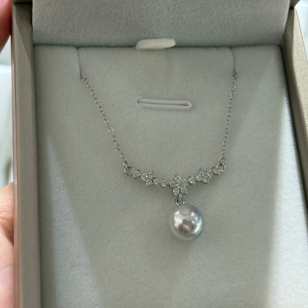 STARRY JEWELRY 【 Zhenxi 】 The sea water is really abundant, Akoya pearl pendant necklace temperament sparkling diamond 8-8.5mm