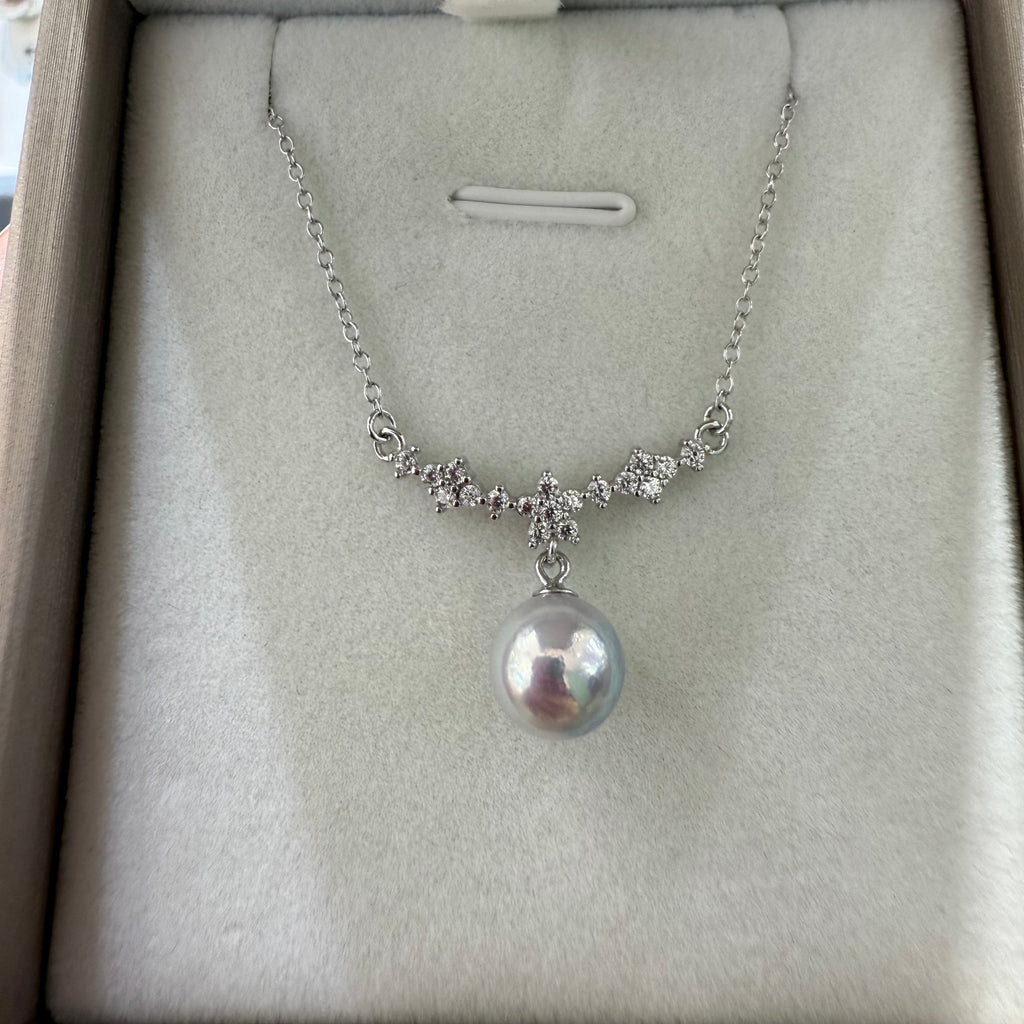 STARRY JEWELRY 【 Zhenxi 】 The sea water is really abundant, Akoya pearl pendant necklace temperament sparkling diamond 8-8.5mm