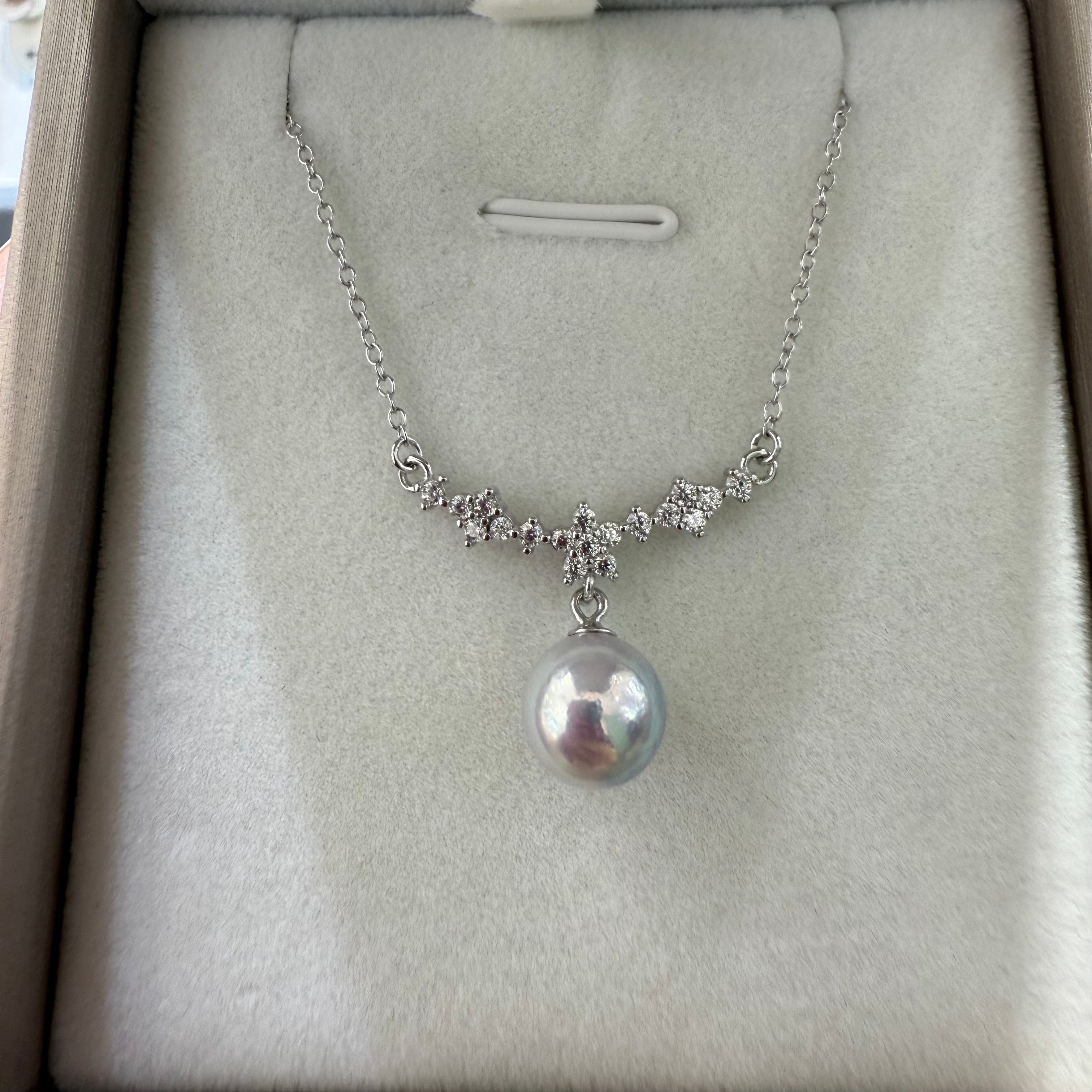STARRY JEWELRY 【 Zhenxi 】 The sea water is really abundant, Akoya pearl pendant necklace temperament sparkling diamond 8-8.5mm