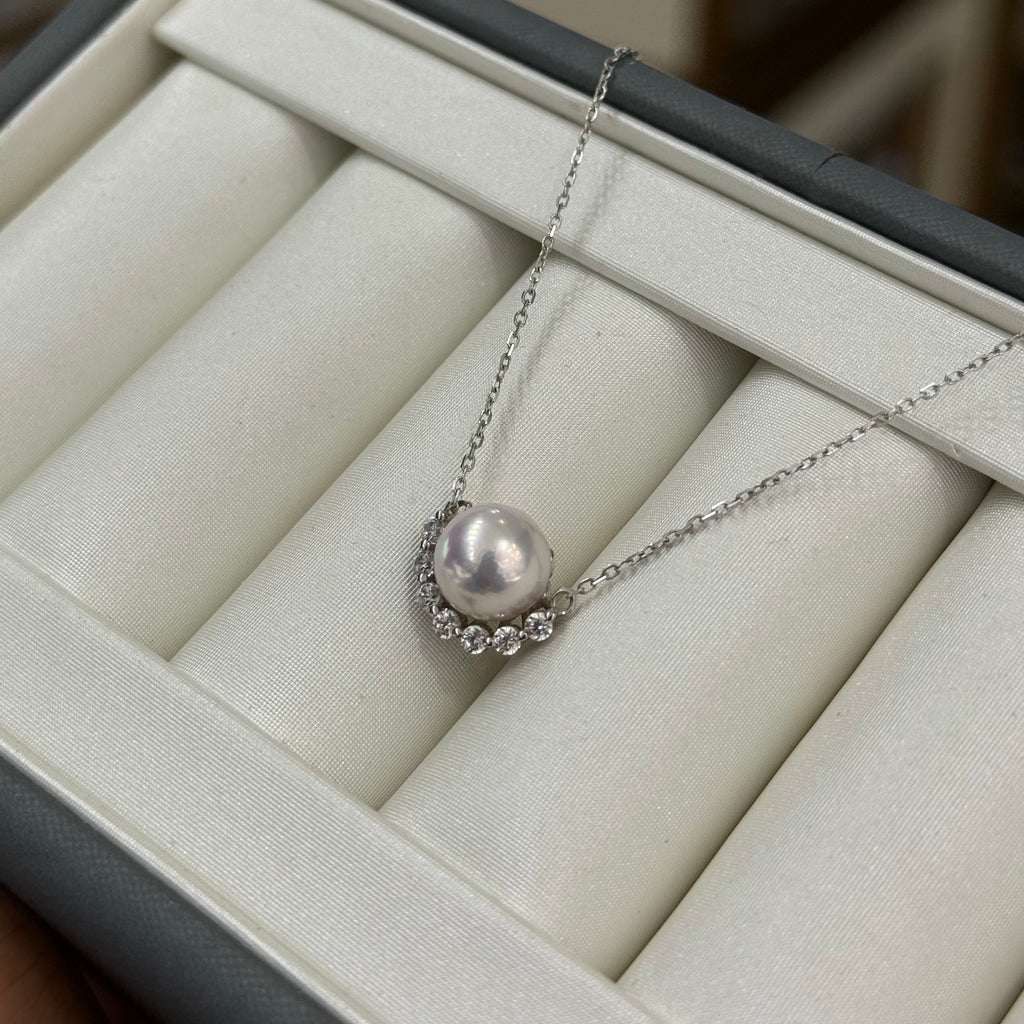 STARRY JEWELRY 【 Moon Half Bay 】 Heavenly Maiden Light Natural Sea Water Pearl Akoya Collarbone Chain Daily Date Commuting Charm Pearl Pendant Necklace