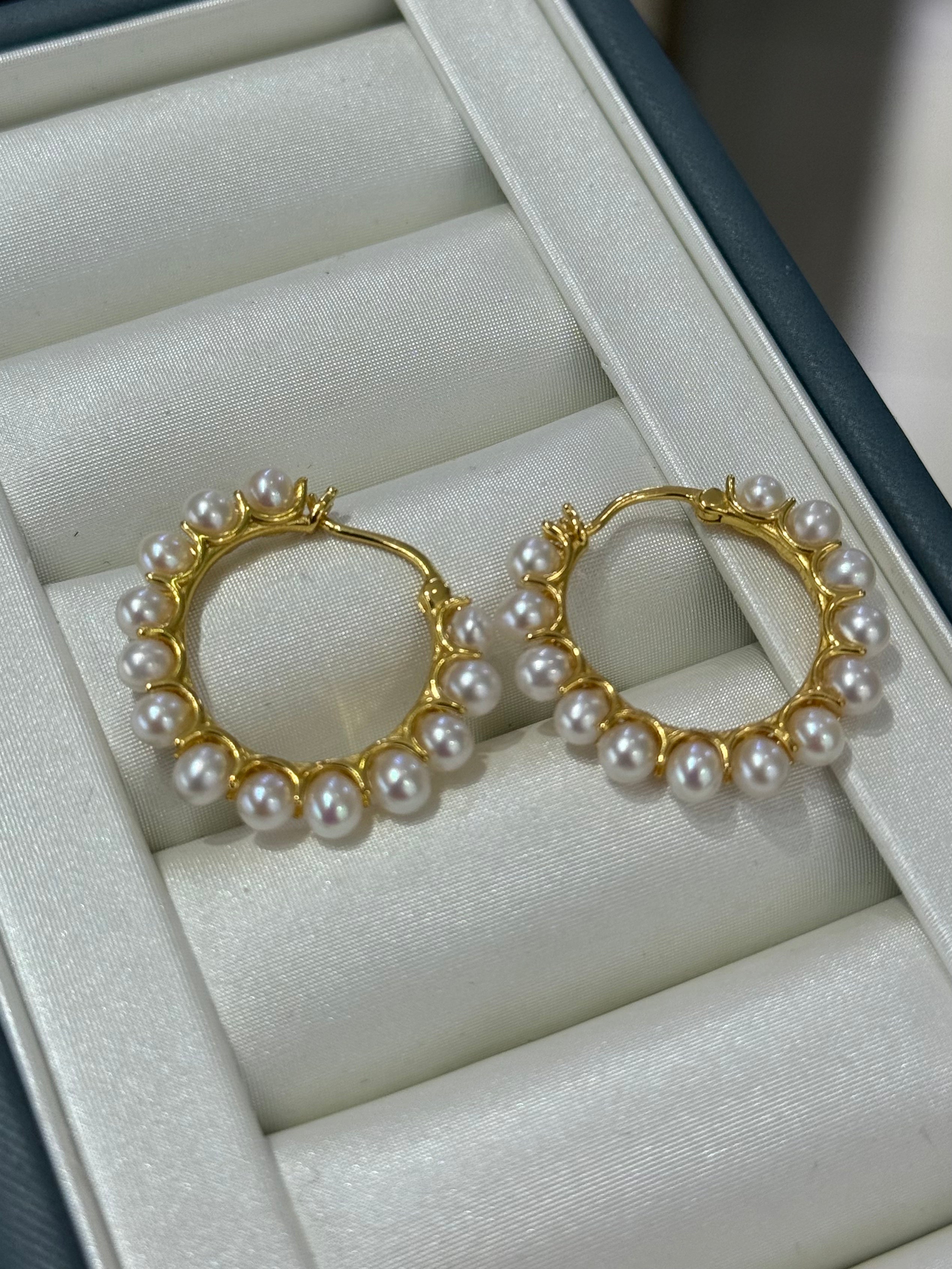STARRY JEWELRY Akoya Pearl Earrings with Fine Starlight, 3.5-4mm Multiple Pearl Design