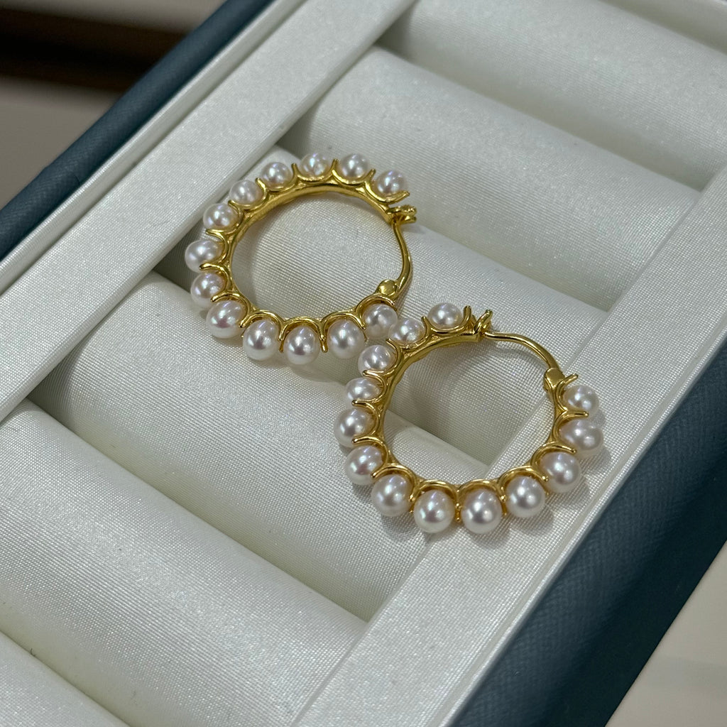 STARRY JEWELRY Akoya Pearl Earrings with Fine Starlight, 3.5-4mm Multiple Pearl Design